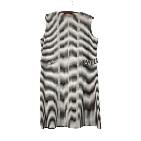 Misook Black White Beige Striped Gold Button Detail Sleeveless Sheath Dress L - Picture 3 of 5